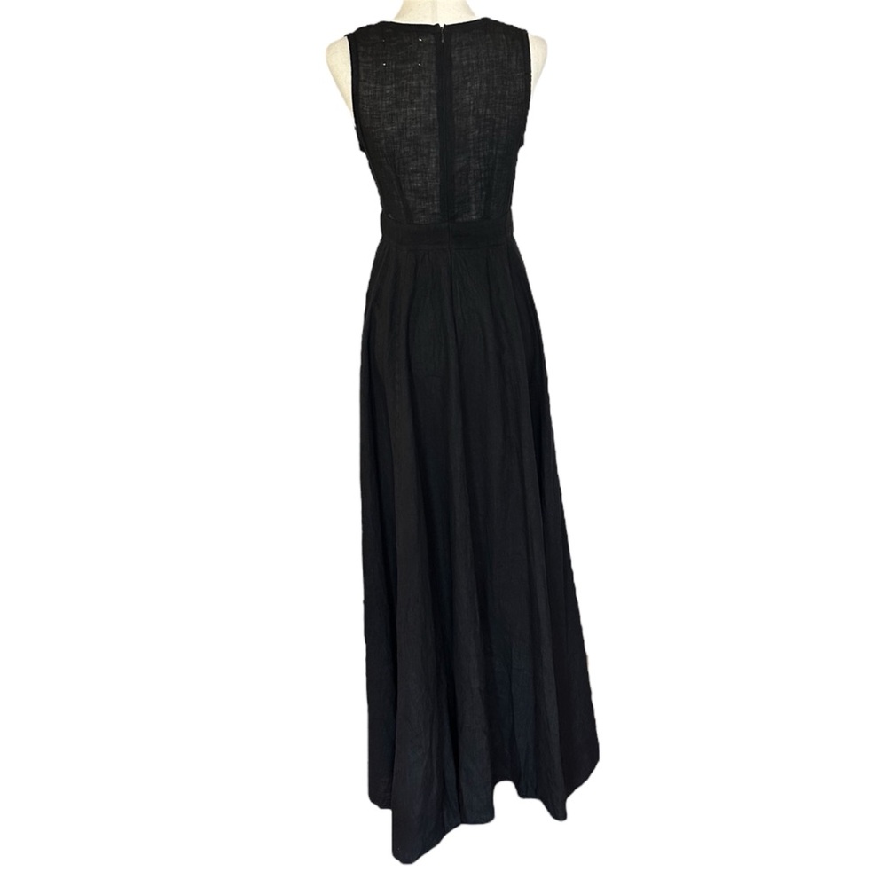 JAGA DTLA Linen Maxi Dress V Neck Full Skirt Size 3 Fitted Bodice - Picture 8 of 14